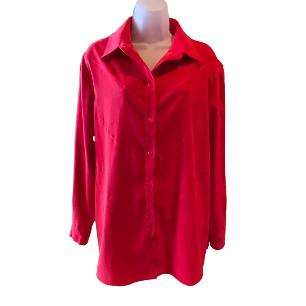 Allison Daley Top Red Microsuede  Button Down Top or Jacket Plus Size 18